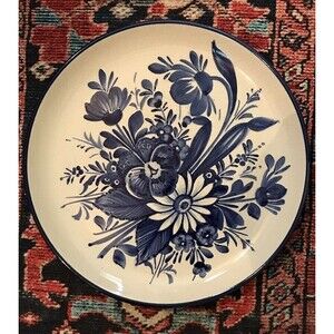 Bassano Handpainted Italian Hanging Plate Artist Signed Blue & White Floral